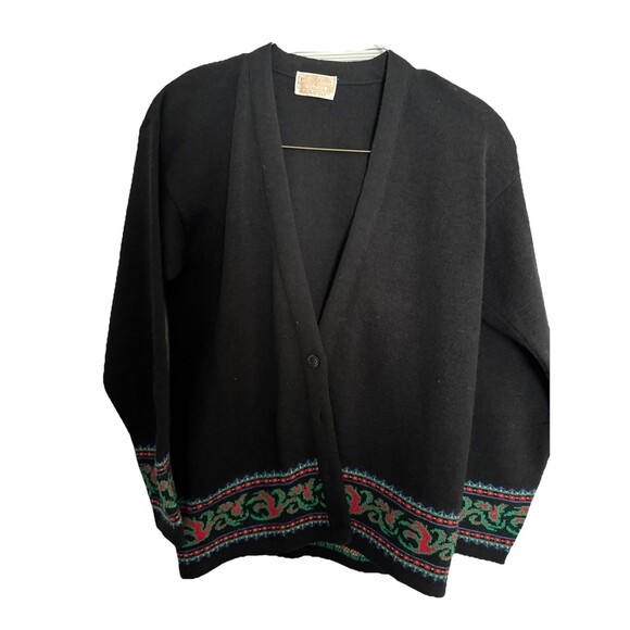 Pendleton Women’s Sweater Black Medium Cardigan Portland,OR 100% Virgin Wool USA - Picture 1 of 12